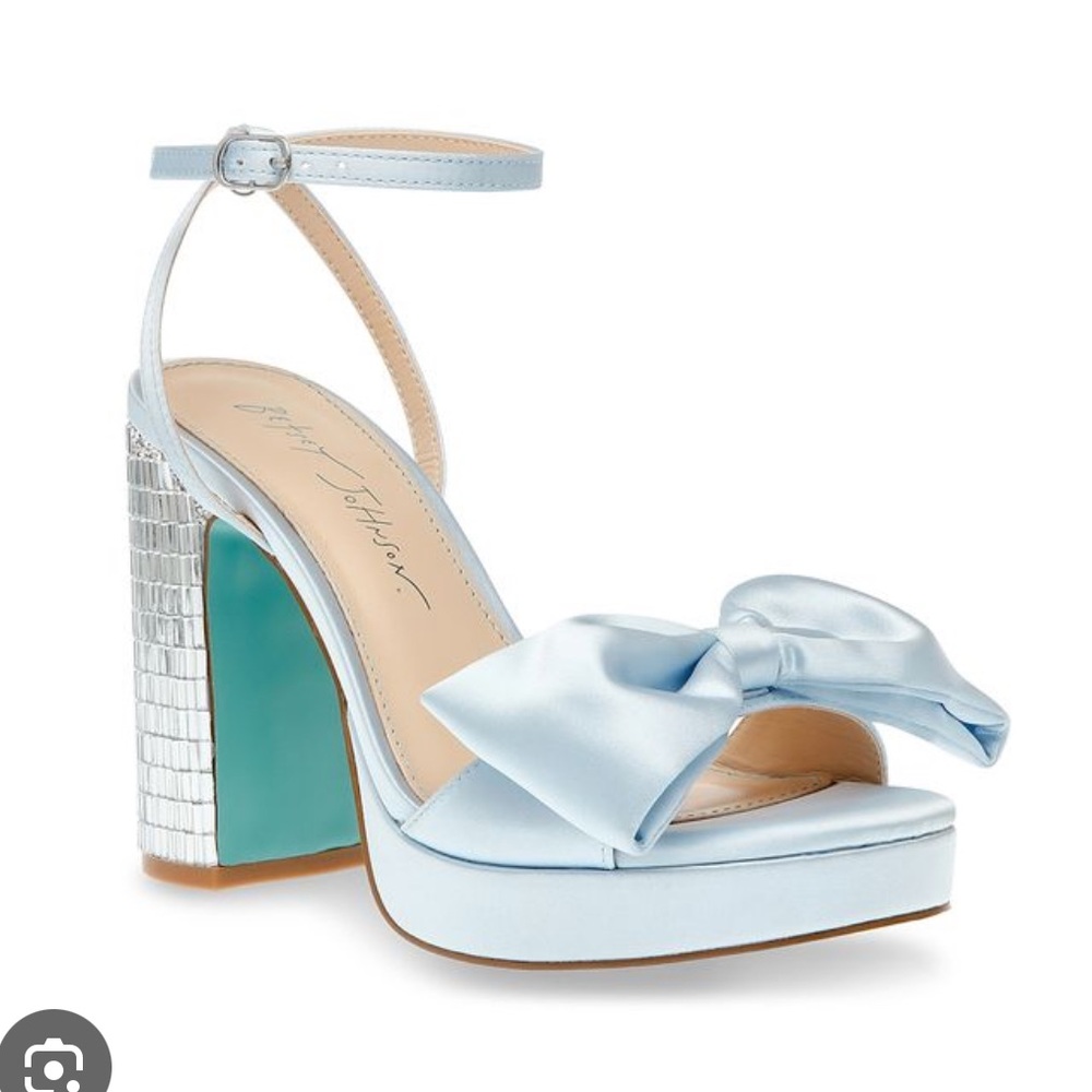 Betsey Johnson Light Blue Satin Bow Platform Heels